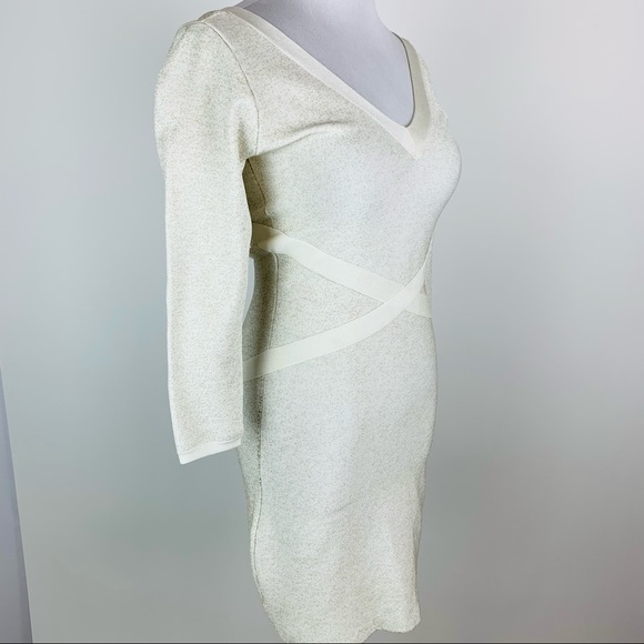 BEBE Cream Metallic Bodycon Mini Dress Small - Picture 5 of 13